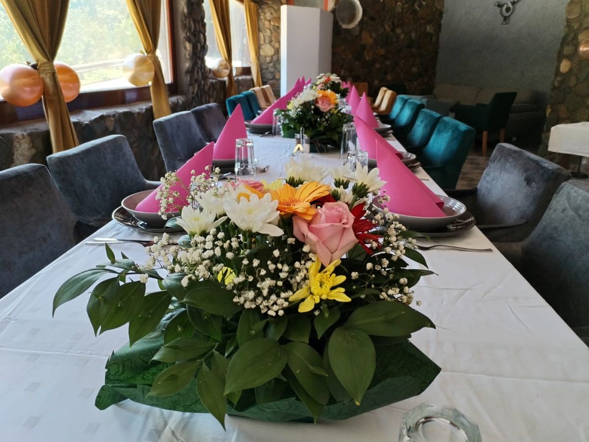 A festively set table at the guesthouse